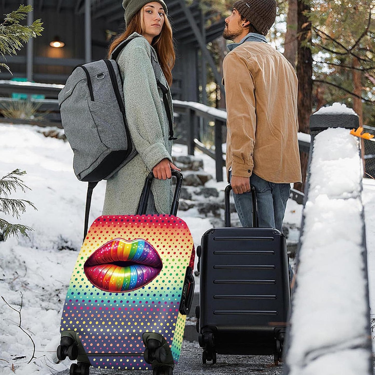 ANNA QUEEN Pop Art Rainbow Lips Luggage Cover, Colorful Suitcase Protector with Bold Lip Design, Stretchable, Washable Travel Cover for 28-30 Inch Luggage, Fun & Fashionable Style