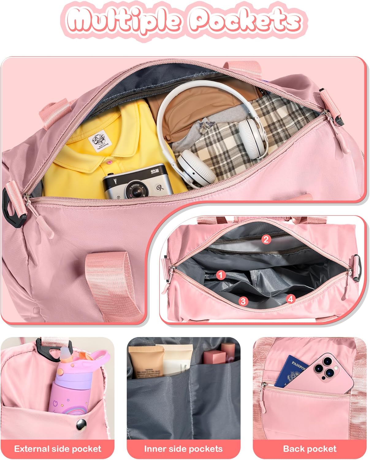 Cute Preppy Gifts for Girls-Girl Gym Bag with Shoe Compartment, Kid Personalized Weekender Overnight Bags, Initial Travel Tote with Makeup Pouch, Chenille Gift for Teen (Letter D)