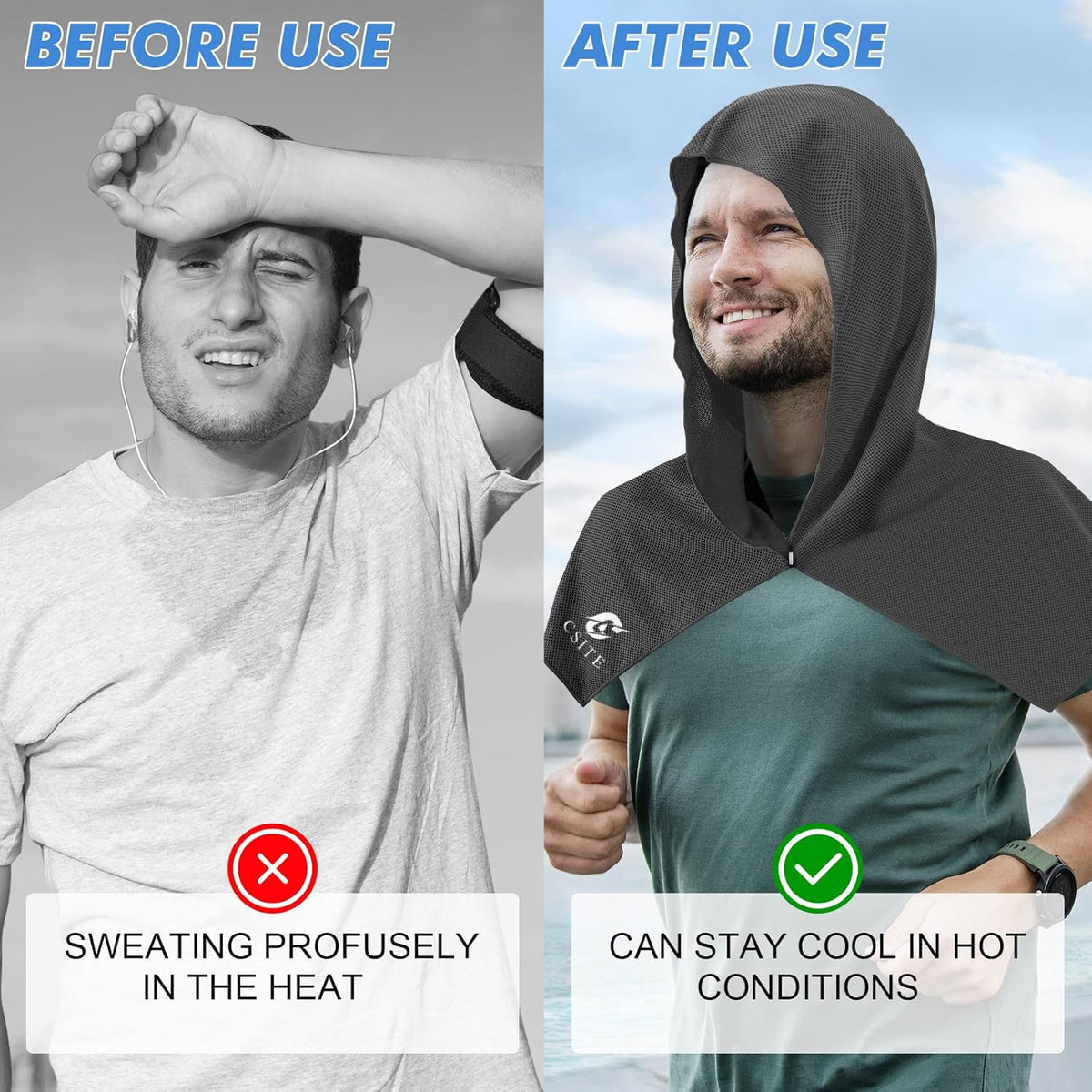 3 Pack Cooling Hoodie Towels for Neck and Face, UPF 50 Sun Protection & Instant Cooling, Ice Towels for Hot Weather, Soft Breathable Towel for Sport, Work Out, Gym, Camping & More Activities