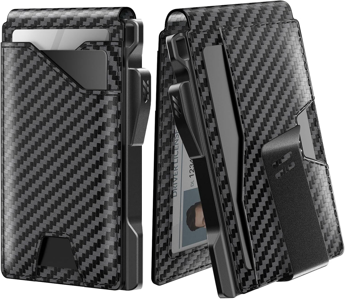 typecase Tactical Wallet for Men Card Holder: Pop Up Card Case, Genuine Leather, Smart, RFID Blocking, Slim, Minimalist, Thin, Front Pocket - 9-13 Card Capacitiy, ID Window, Money Clip (Carbon Fiber)