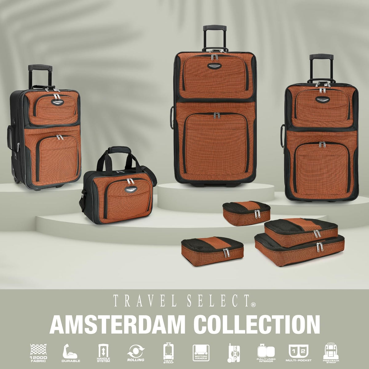 Travel Select Amsterdam 8-Piece Softside Expandable Luggage Set, Lightweight 2-Wheel Suitcases with Packing Cubes & Travel Tote, Durable Polyester Construction, Burgundy
