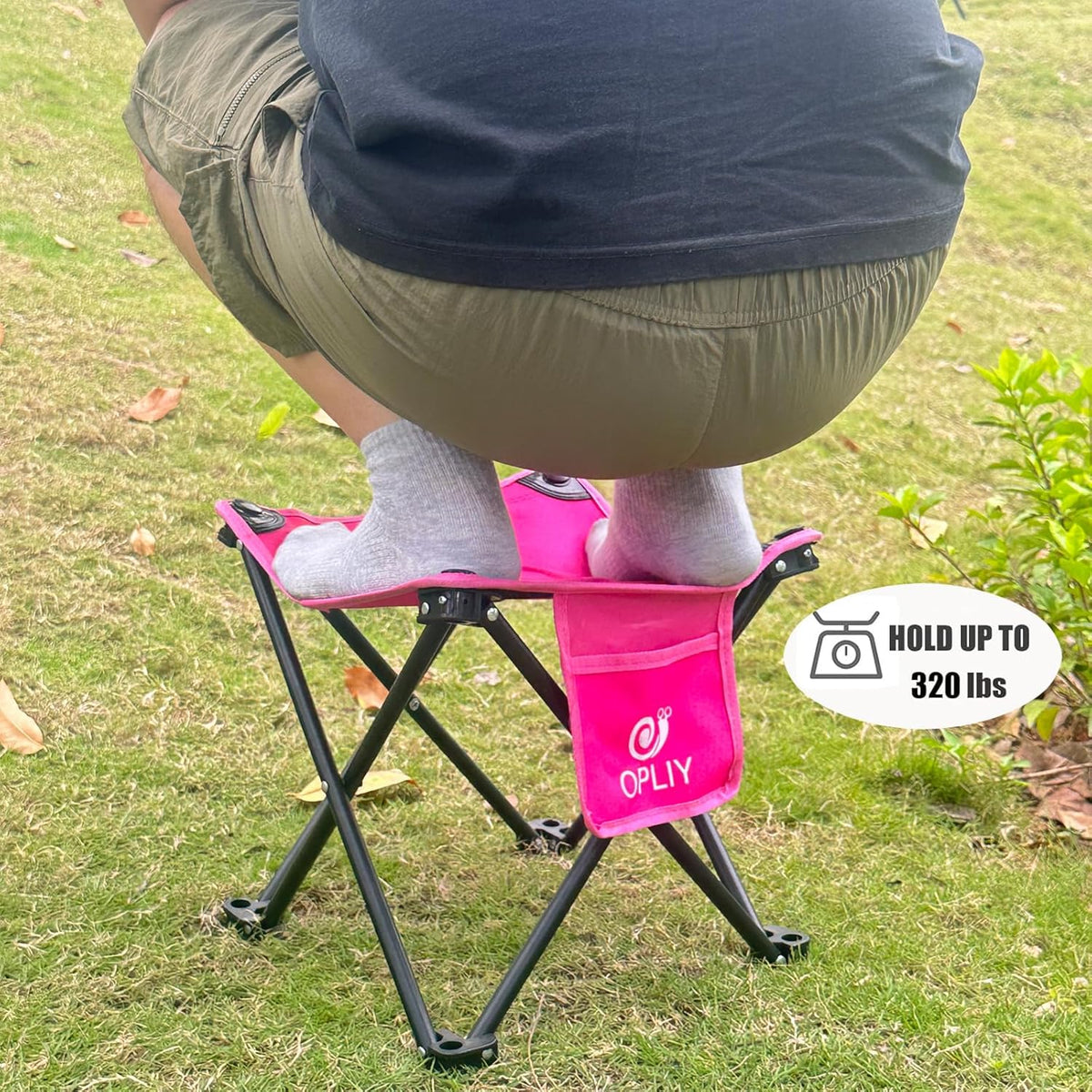 Opliy Camping Stool Upgrade Foot Stool for Camping Fishing Hiking Gardening and Beach, Camping Seat with Carry Bag (Rose Red)