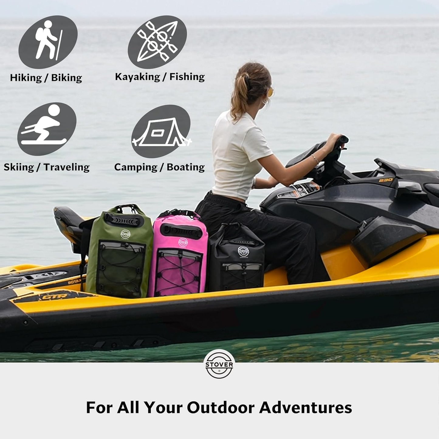 STOVER 5/10/25/30/40/55L Waterproof Backpack- Floating Dry Bag for Kayaking, Travel, Beach, Hiking, & Camping, Men/Women