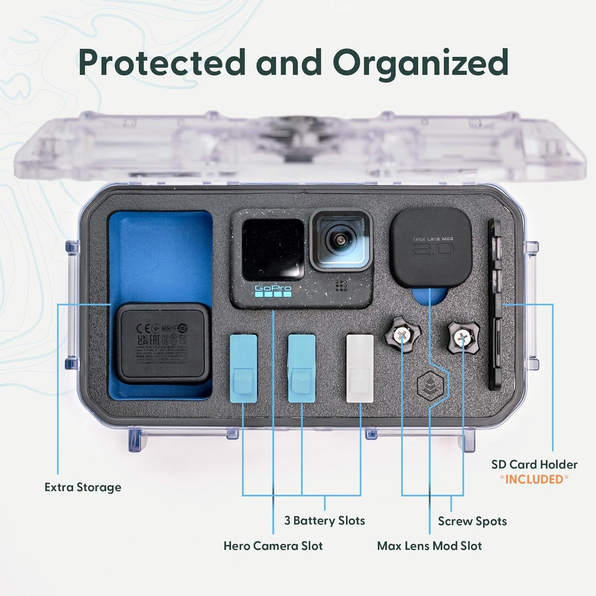 Evergreen ToughBox - Protective Case for GoPro | Compatible with GoPro Hero 9, 10, 11, 12 | Waterproof, Shockproof, Dustproof | Pre-Cut Battery Insert, Max Lens Mod, Bonus SD Card Holder (Black)