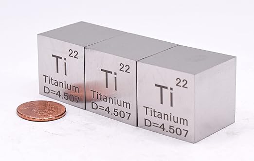 1" 25.4mm Titanium Metal Cube Ti up to 99.9% Pure Periodic Table Element Engraved Density Collection Science Education Display Block Cube + Acrylic Case Box - 1PC