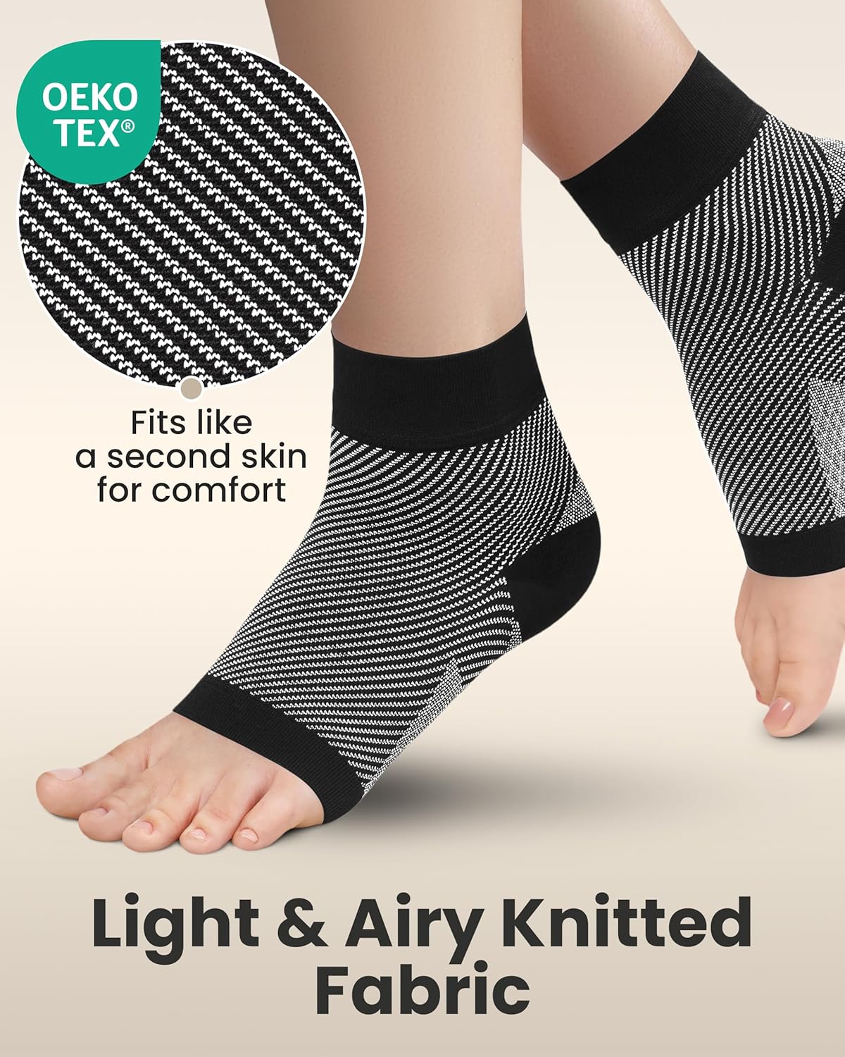 KEMFORD Ankle Compression Sleeve - Plantar Fasciitis Braces - Open Toe Compression Socks for Swelling, Sprain, Neuropathy, Foot Arch Support for Men and Women - 20-30mmhg, L, Black and White