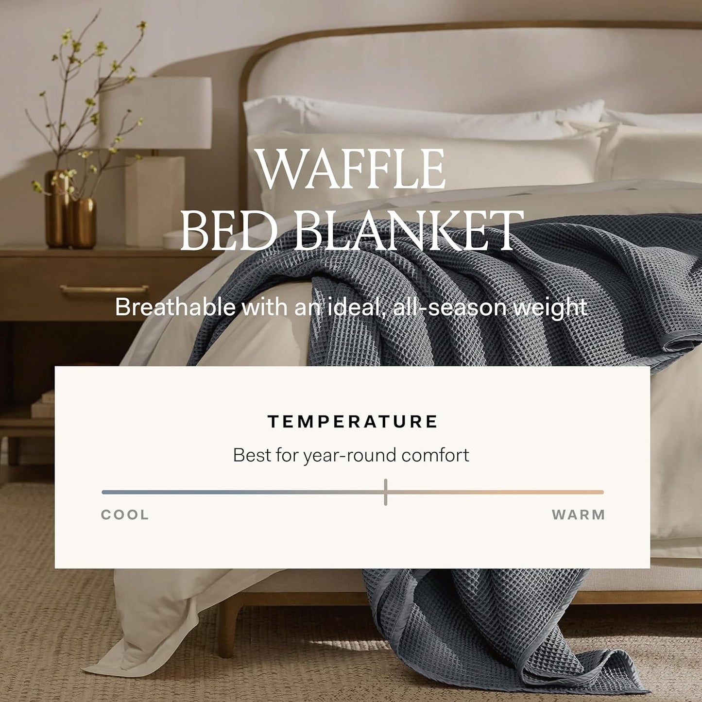 BOLL & BRANCH Waffle Bed Blanket - Full/Queen, Pewter - Luxury 100% Organic Cotton - Soft, Lightweight and Breathable - Textured Waffle Weave Design