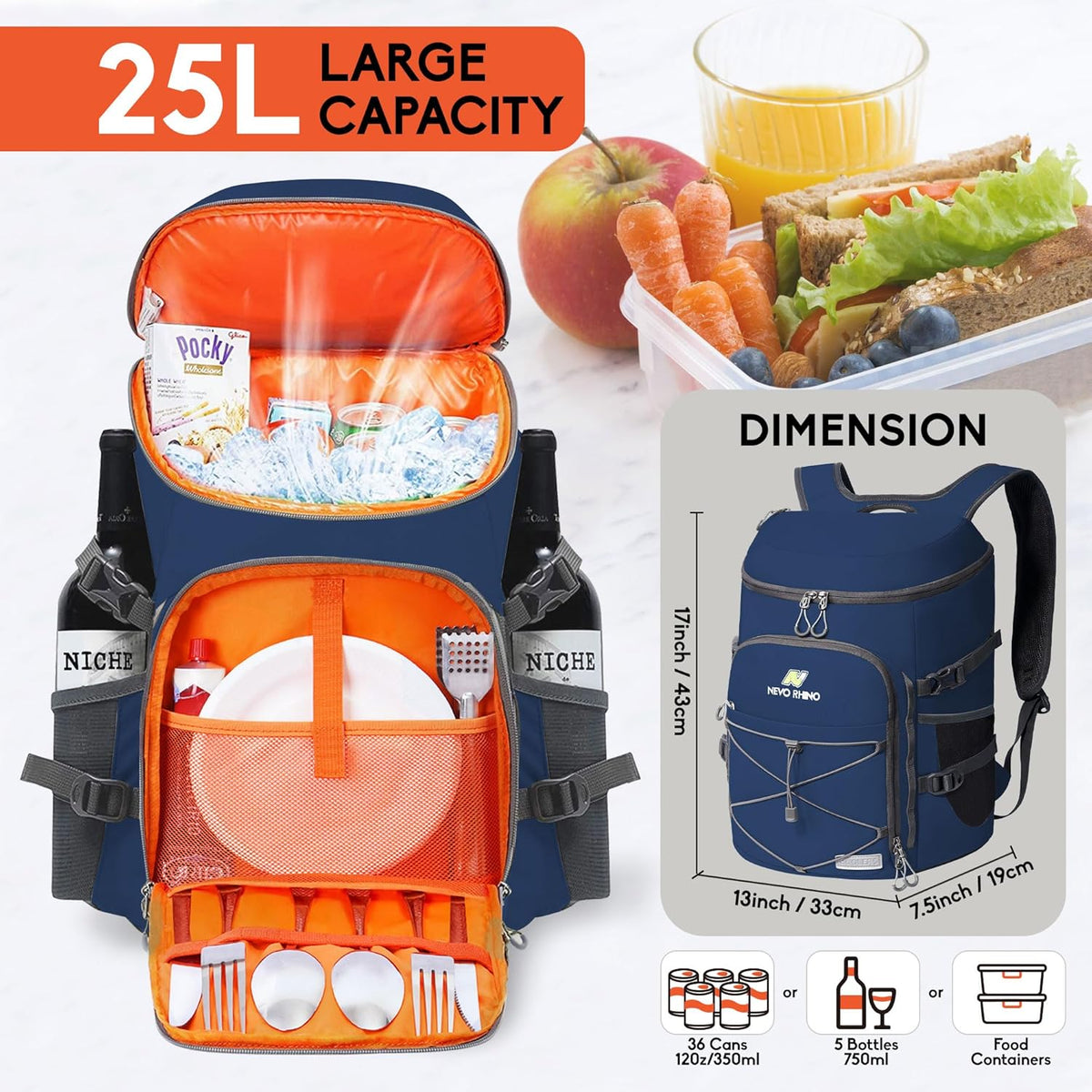 N NEVO RHINO Backpack Coolers Insulated Leak Proof 36/54 Cans,Portable Lightweight Waterproof Insulated Cooler Backpack for Men & Women Ideal for Camping,Travel,Beach,Picnics,Lunch & Day Trips