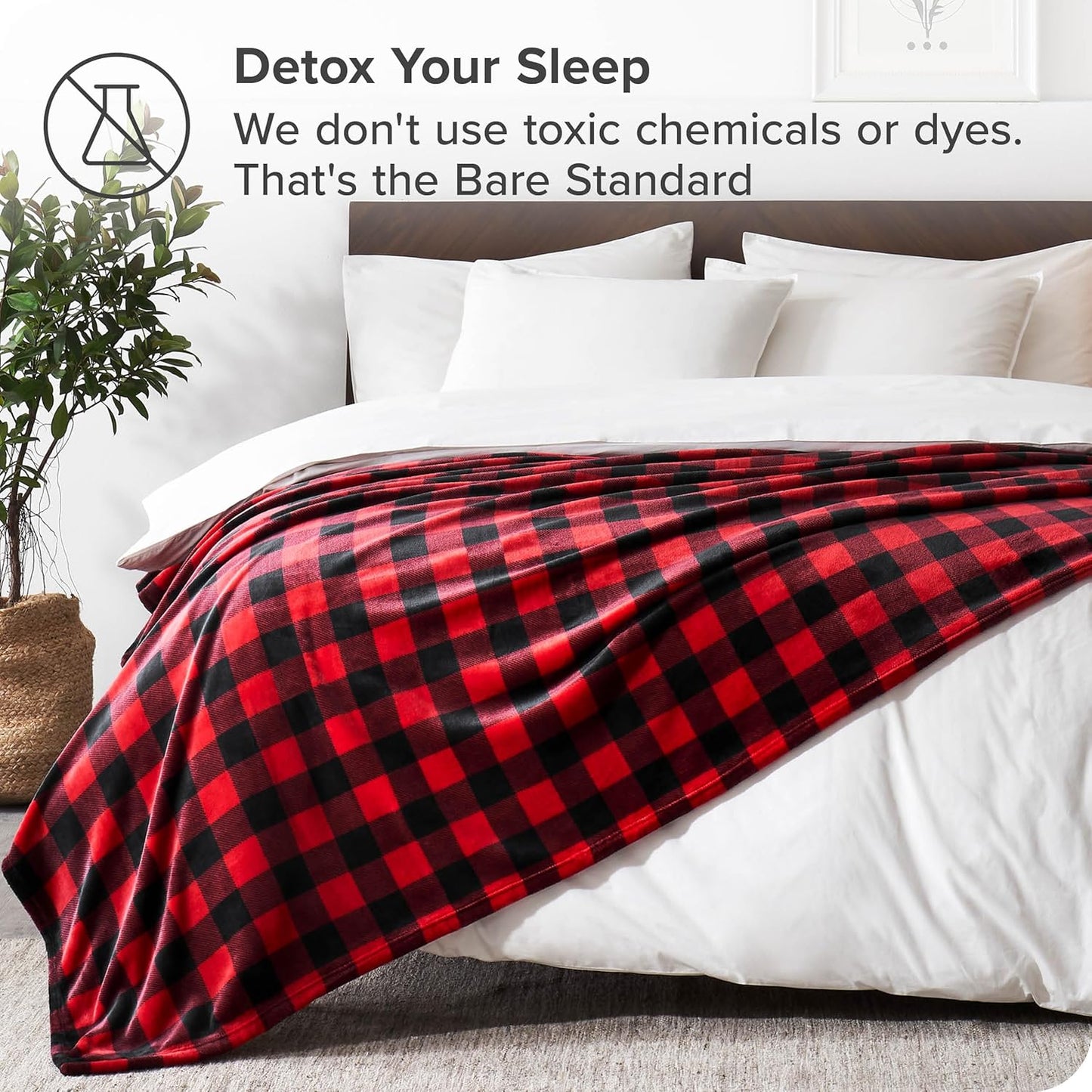 Bare Home Fleece Blanket - King Size - Ultra-Soft Lightweight for Bed, Sofa, and Couch - Luxury Microplush - Cozy Warm Blanket (King, Buffalo Plaid - Red/Black)
