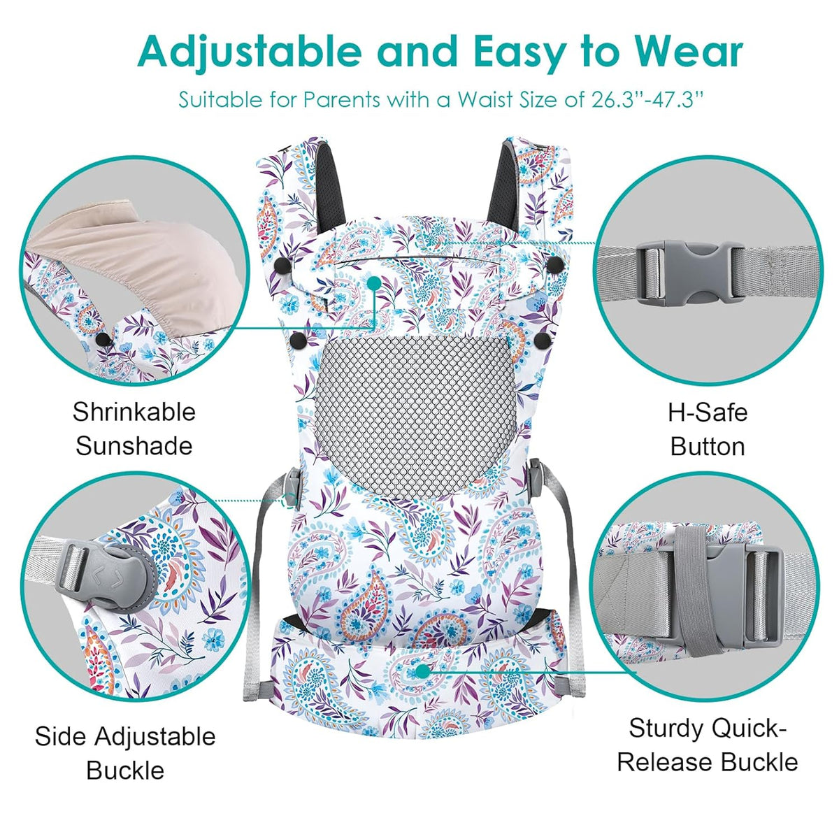 Newborn Baby Front Carrier Backpack, Toddler Baby Body Carrier, 7-66 Lbs Ergonomic Design, Lumbar Support, Lightweight