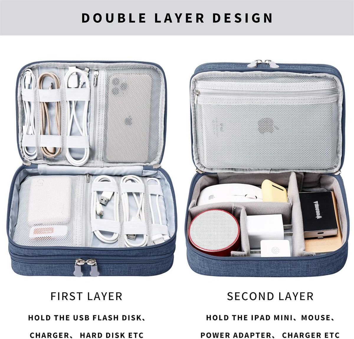 MIRLEWAIY Travel Cord Cable Organizer, Portable Electronics Accessories Carrying Bag Storage Case for Dad's Day Hard Drives, Cable, Cord, Charger, Hard Drive, Earphone, Dark Blue