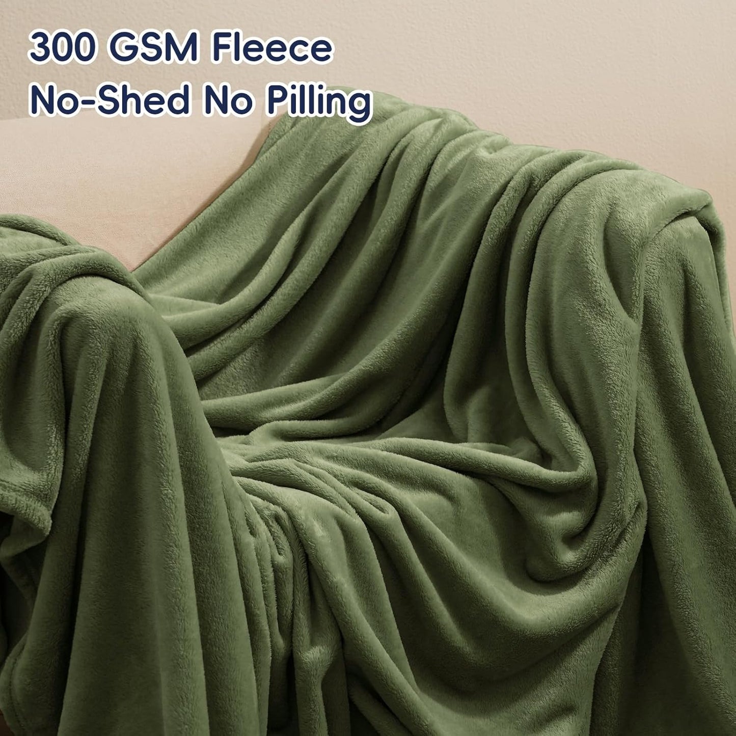 PHF Ultra Soft Fleece Blanket King Size, No Shed No Pilling Luxury Plush Cozy 300GSM Lightweight Blanket for Bed, Couch, Chair, Sofa Suitable for All Season, 108" x 90", Olive Green