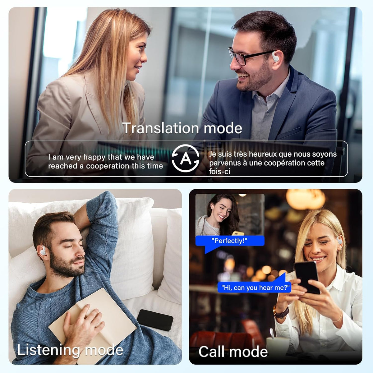 AI Translation Earbuds Real Time, 164 Language Translator Earbuds, 3-in-1 Bluetooth 5.4 Translation Headphones with 5 Translation Modes, 48H AI Ear buds Translator Device for Business/Learning, White
