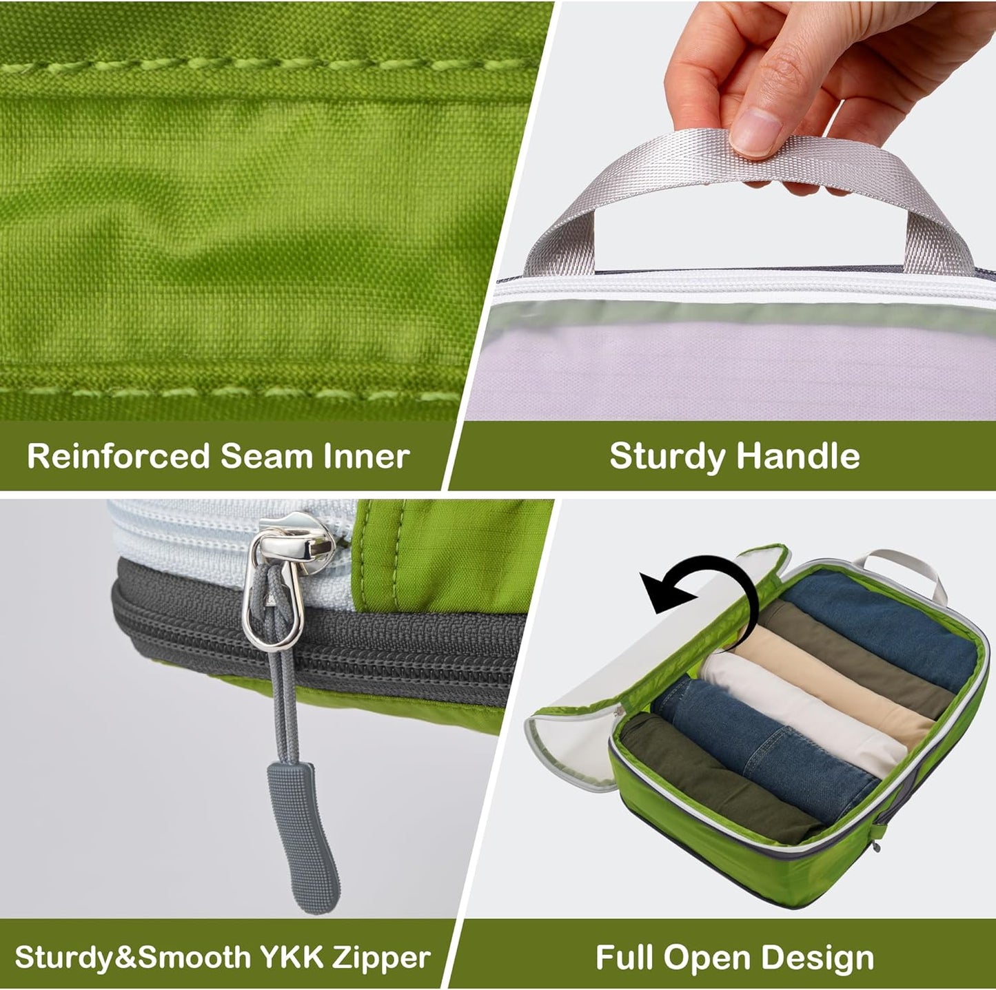 Cipway Compression Packing Cubes, See Through Mesh Luggage Organizer Bags, Travel Essentials for Carry on Suitcase with Laundry Bag and Clear Toiletries Bag（6 Pcs,Green）