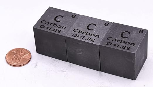1" 25.4mm Carbon Cube C up to 99.9% Pure Periodic Table Element Engraved Density Collection Science Education Display Block Cube + Acrylic Case Box - 1PC