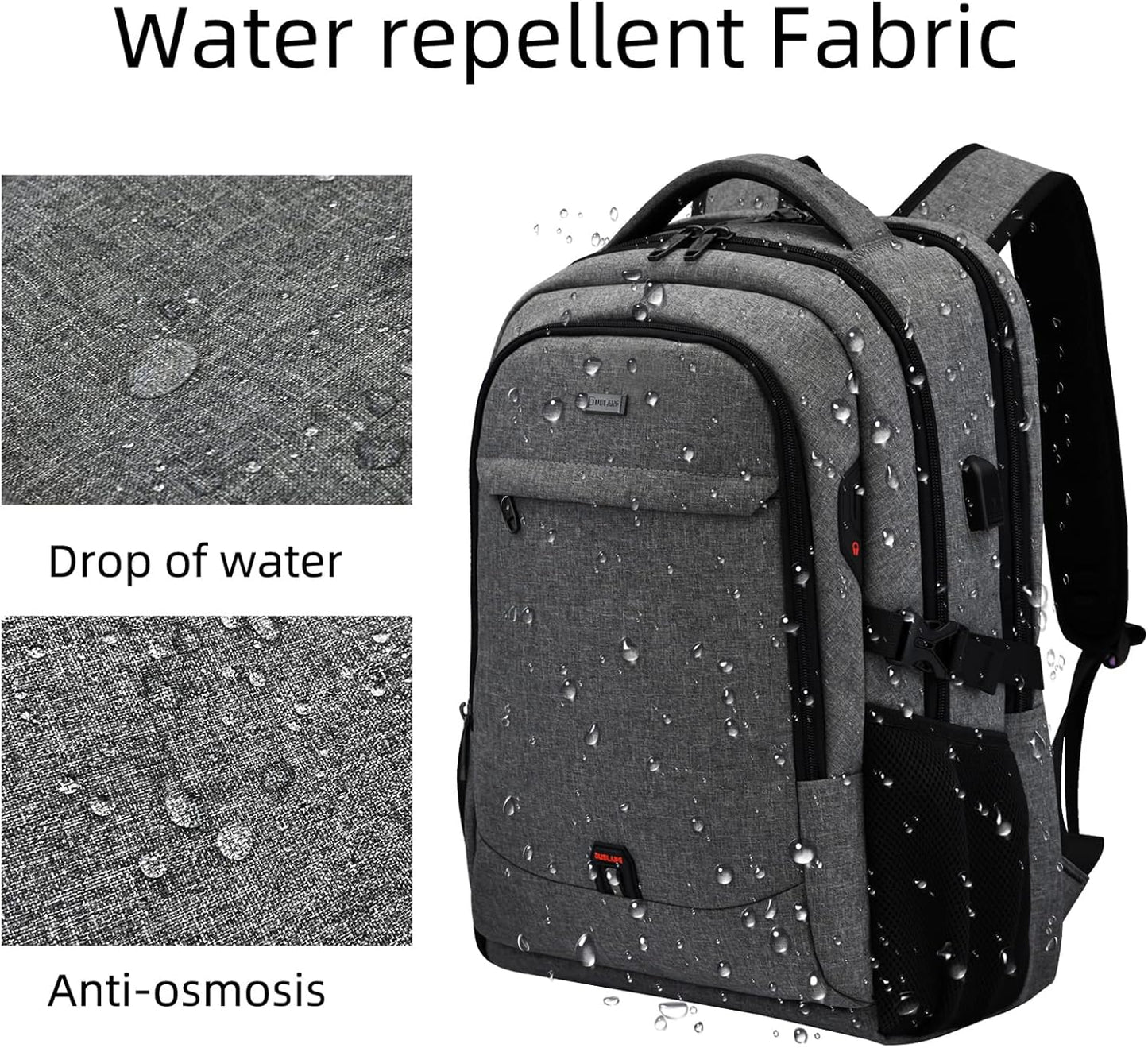 DUSLANG 17 Inch Travel Laptop Backpack Water Resistant College Backpack for Men Laptop Bag with USB Charging Port,Light Grey
