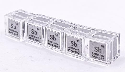 0.39" 10mm Antimony Metal Cube Sb up to 99.9% Pure Periodic Table Element Engraved Density Collection Science Education Display Block Cube + Acrylic Case Box - 1PC