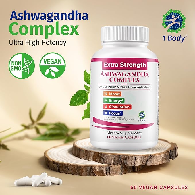 100% Natural Shoden Ashwagandha Complex Supplement - Ultra High Potency 35:1 Concentrated Root Extract for Sleep & Energy Support - Vegan, Non-GMO - 60 Capsules