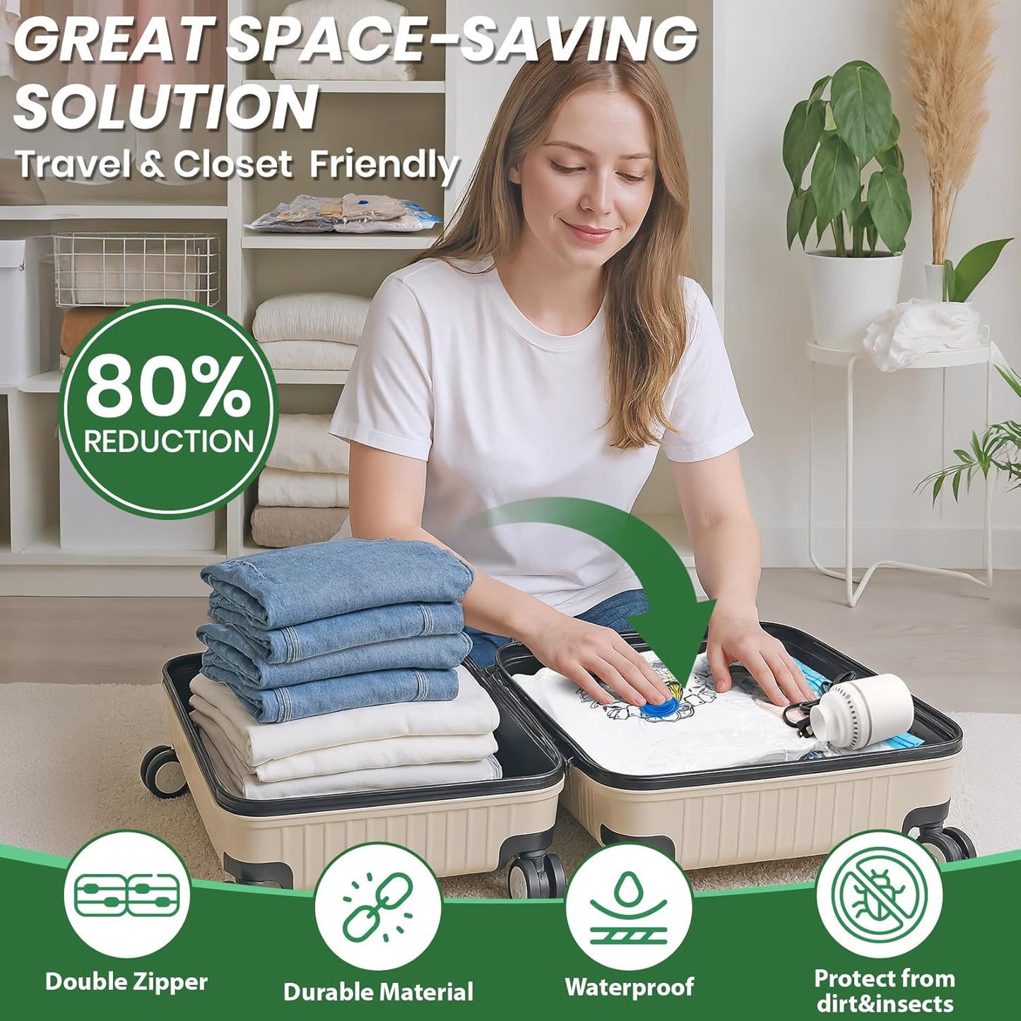 Vacuum Storage Bags,30Pack Vacuum Seal Bags with Electric Air Pump,Vacuumm Seal Bag for Clothing,Travel,Clothes,Comforters,Blankets,Pillows-6 Jumbo+6 Large+6 Medium+6 Small+6 Roll Up Space Saving Bag
