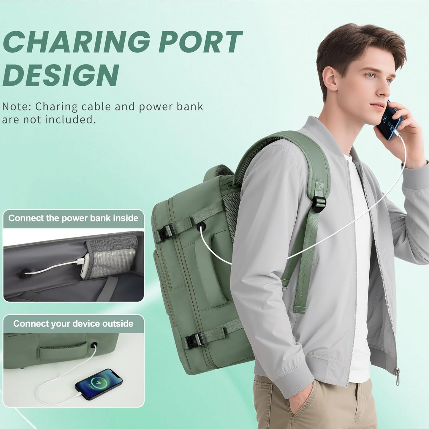 Travel Backpack, Carry on Flight Approved Backpack with Multi-Pockets, TSA Waterproof 17.3inch Laptop Backpack, Personal Item Travel Bag for Men Women, Army Green