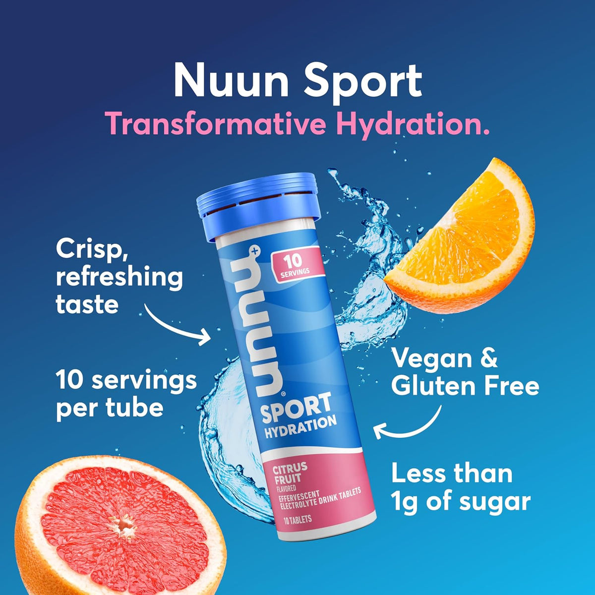 Nuun Sport Electrolyte Tablets with Magnesium, Calcium, Potassium, Chloride & Sodium, Gluten Free & Vegan, Citrus Fruit, 8 Pack (80 Servings Total)