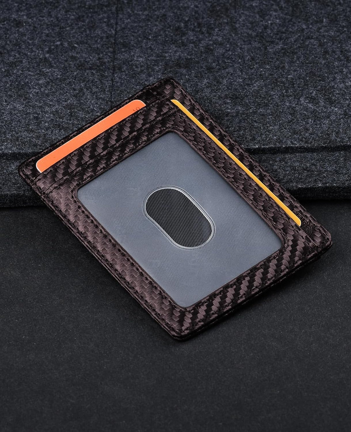 Buffway Slim Minimalist Front Pocket RFID Blocking Leather Wallets for Men and Women - Carbon Fiber Coffee