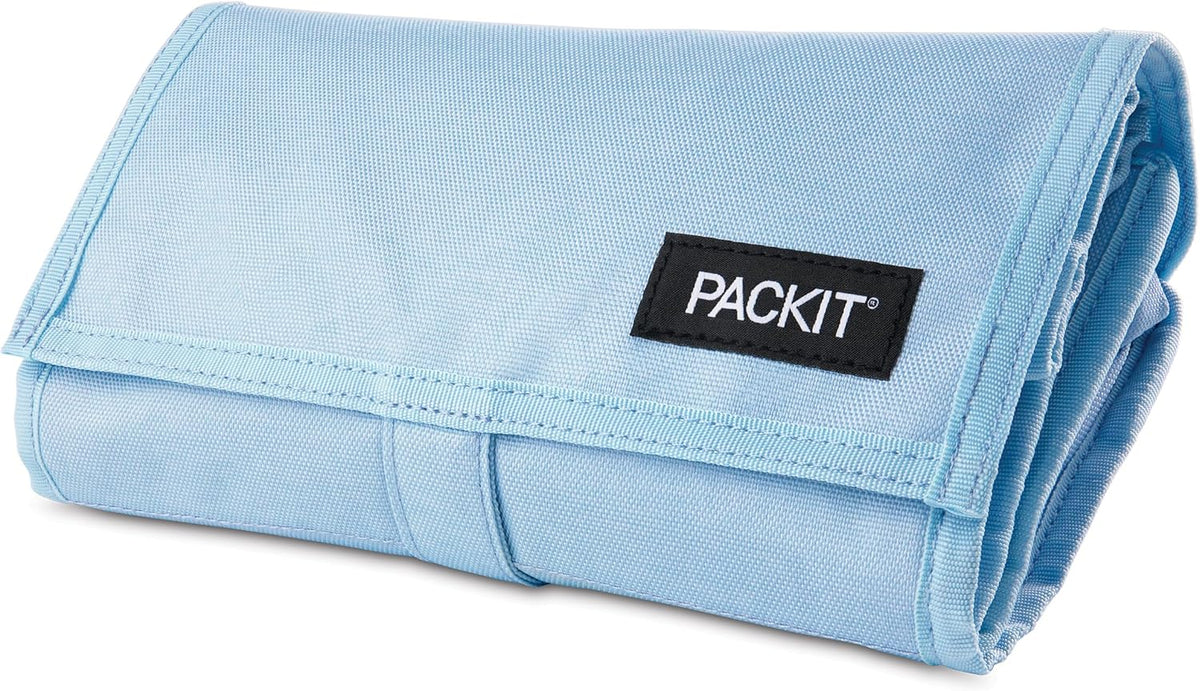 Packit® Freezable Lunch Bag, Sky Blue, Built with ECOFREEZE® Technology, Foldable, Reusable, Zip and Velcro Closure with Buckle Handle, Designed for Work Lunches and Fresh Lunch On the Go