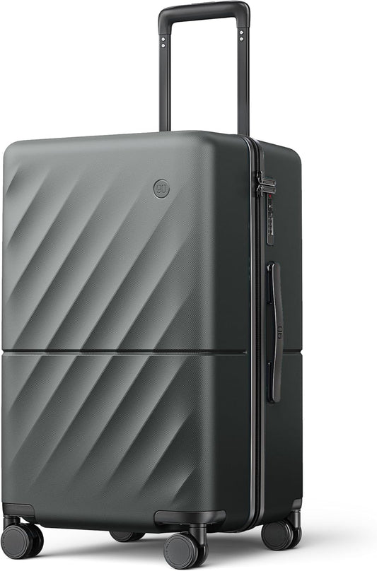 NINETYGO Trunk Luggage 22 Inch, Small Checked Luggage with Double Spinner Wheels, Anti-Burst Zipper, Hard Case PC Suitcase, Lightweight Travel Luggage, TSA Approved (Slate Grey, Hudson)