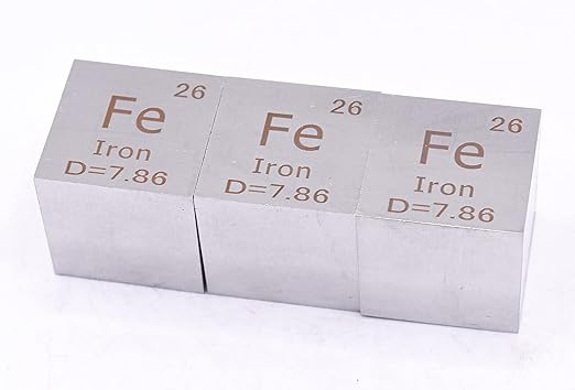 1" 25.4mm Iron Ferrum Metal Cube Fe up to 99.9% Pure Periodic Table Element Engraved Density Collection Science Education Display Block Cube + Acrylic Case Box - 1PC
