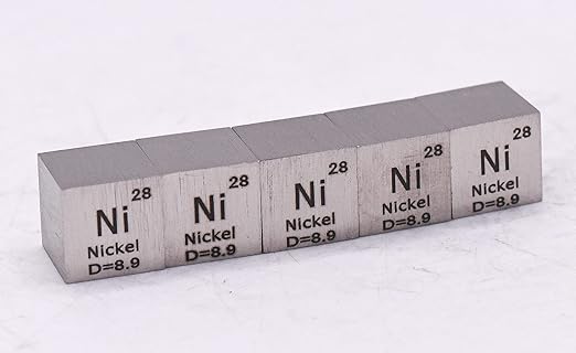 0.39" 10mm Nickel Metal Cube Ni up to 99.9% Pure Periodic Table Element Engraved Density Collection Science Education Display Block Cube + Acrylic Case Box - 1PC