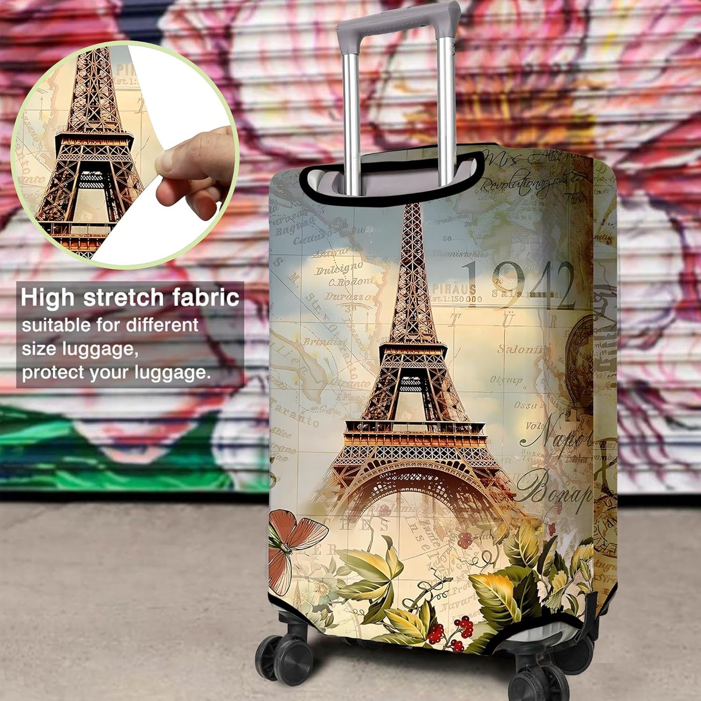Travel Luggage Cover Suitcase Protector Fits 18-32 Inch Wheel Covers PatternedTravel Related Items Flower Luggage Protector Elastic L