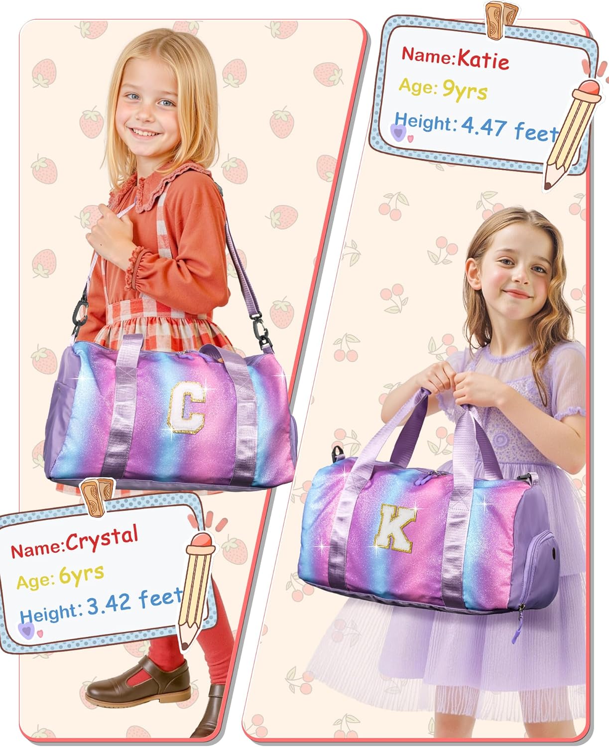 Granddaughter Gift from Grandmom-Girl Gym Bag with Shoe Compartment, Kid Personalized Weekender Ballet Bags, Initial Travel Tote with Makeup Pouch, Easter Gifts for Teen (Letter C)