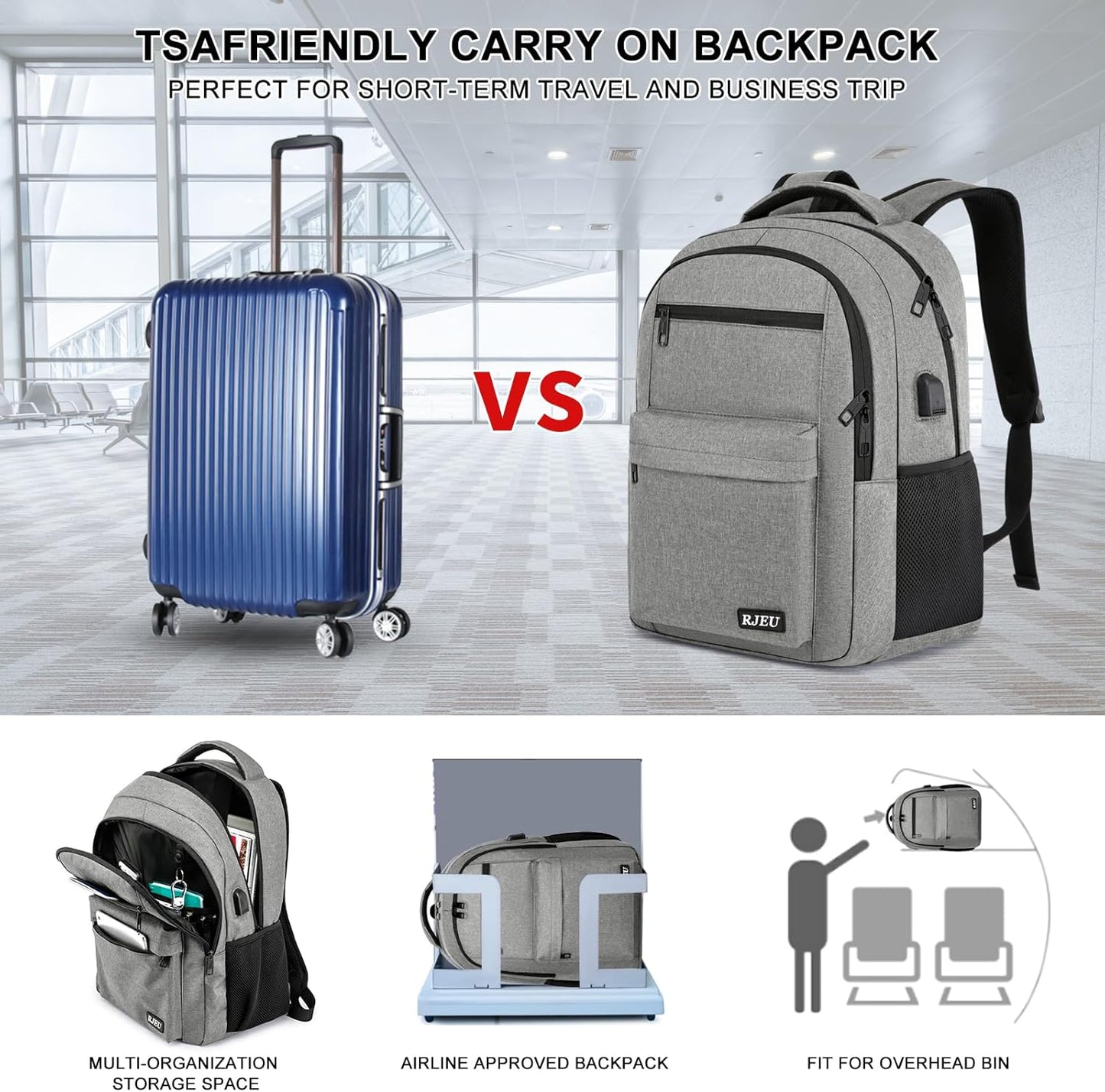 School Backpack for Teen Boys & Girls Students, 15.6 Inch Laptop Backpack with USB Charging Port - College Business Travel Bookbag, Grey