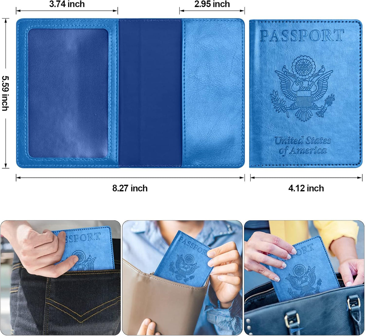 Eoehro Unisex-Adult Passport and Vaccine Card Holder Combo, Sky Blue, Faux Leather, RFID Protected