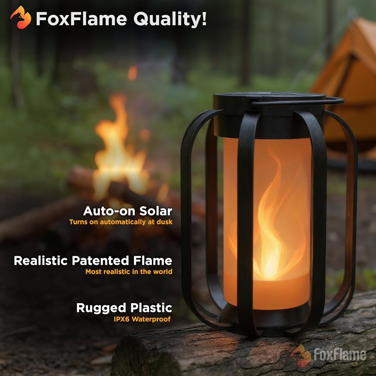 Modern Solar Lanterns Outdoor Waterproof - Patented Flickering LED Flame Effect, IP65 Waterproof, Matte Black Finish, Hanging Solar Lights for Outside for Patio, Garden, Porch, Outdoor Decor (2 Pack)