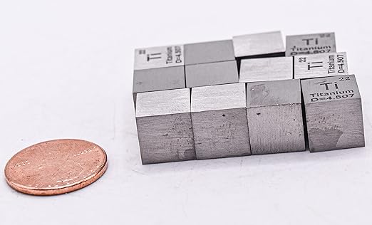 0.39" 10mm Titanium Metal Cube Ti up to 99.9% Pure Periodic Table Element Engraved Density Collection Science Education Display Block Cube + Acrylic Case Box - 1PC