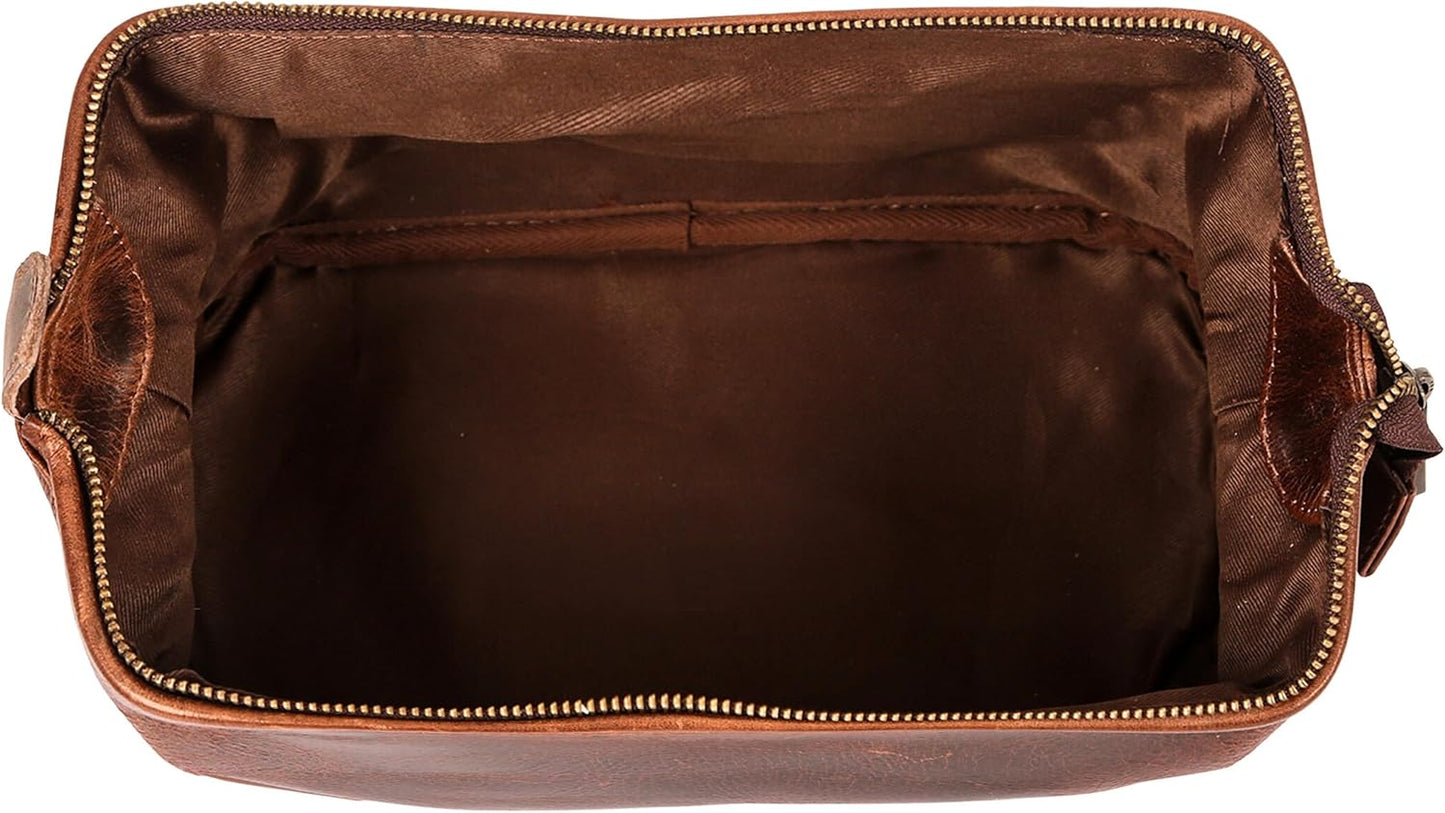 HLC Leather Toiletry Bag for Men - Best Gift for Men - Premium Genuine Leather Dopp Kit Shaving Kit Organizer Travel Kit Pouch Bag for Men - Large Size - Rustic Brown