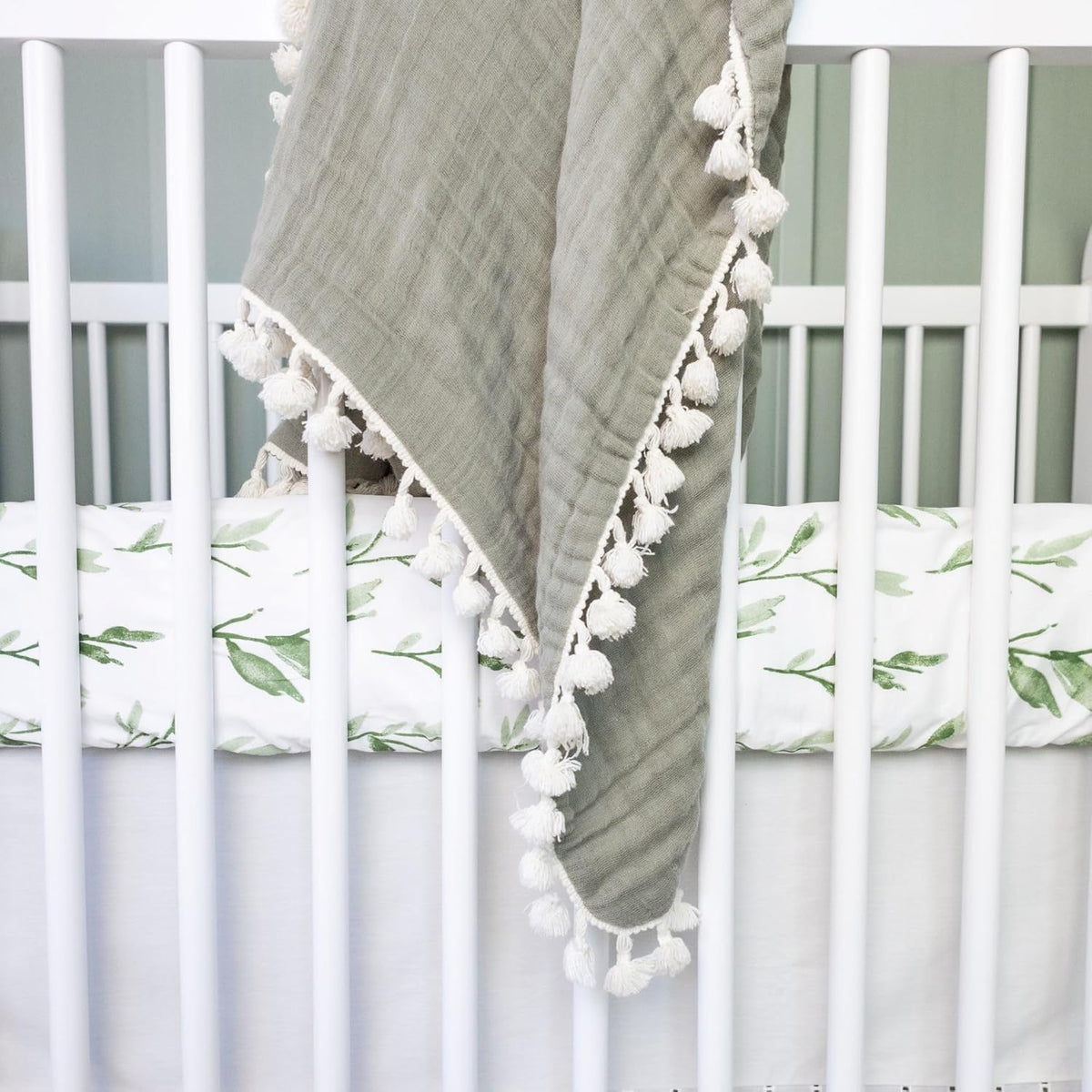 Crane Baby 100% Cotton Sateen Crib Sheet, Fitted for Cribs and Toddler Beds, Baby Crib Sheets, Baby Bedding for Boys and Girls, Green Leaf