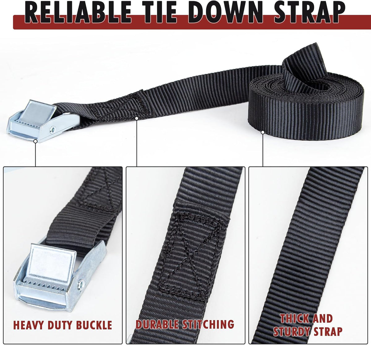 Cartman 1" x 12' Lashing Straps Cargo Tie-Down Strap Up to 600lbs, 6pk in Carry Bag, Black