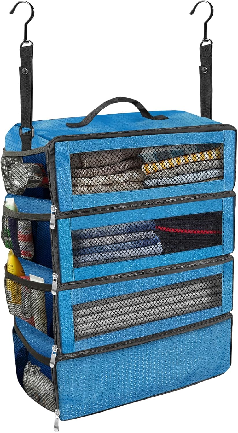 Suitcase Organizer, Travel Luggage Organizer Portable Hanging Travel Shelves Collapsible Hanging Packing Cubes for Carry on Suitcase