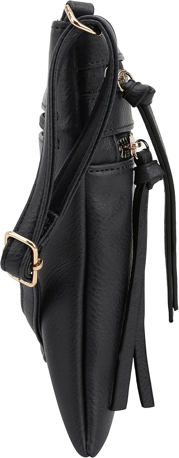 DELUXITY Crossbody Purse Bag Shoulder Bag Multi Pocket Zipper Purse | Black