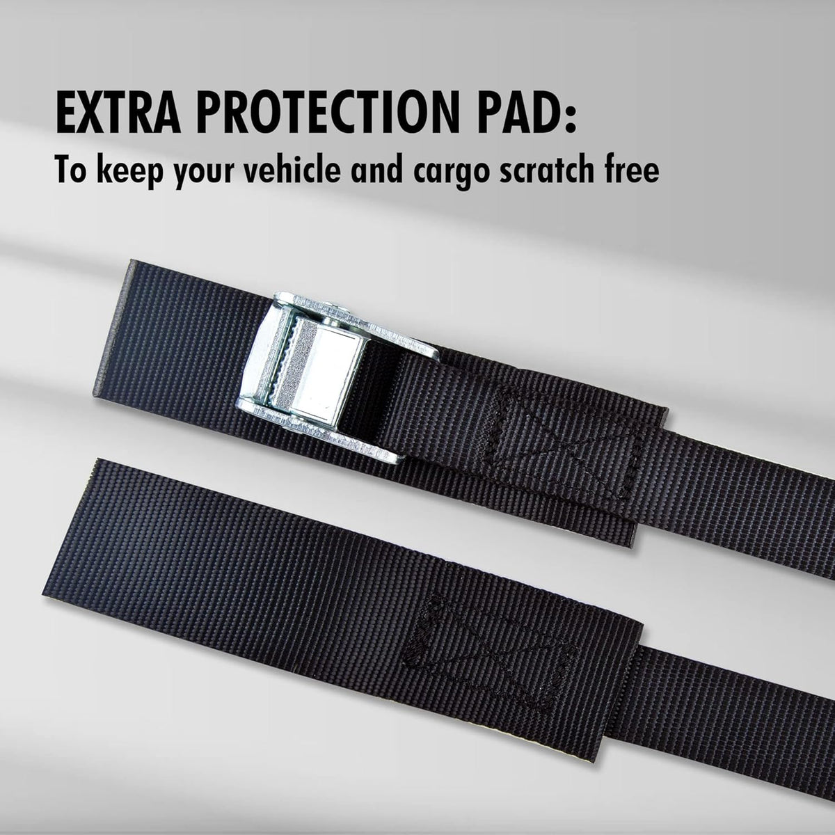 Cartman 1" x 15'Lashing Straps with Adjustable Cam Buckle Cargo Tie Down with Protective Pad, 8 Pack, Black
