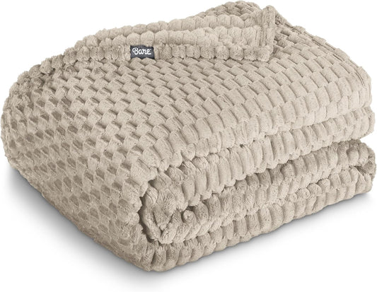 Bare Home Textured Fleece Blanket - Twin/Twin Extra Long - Ultra-Soft Lightweight for Bed, Sofa, and Couch - Luxury Microplush - Cozy Warm Blanket (Twin/Twin XL, Waffle Oyster)