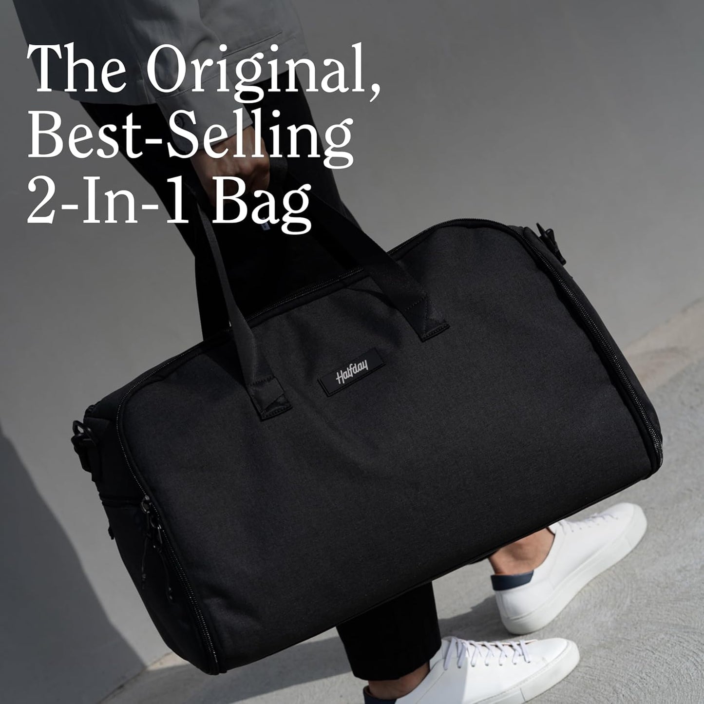 Halfday Convertible 2-in-1 Garment Duffel Weekender Bag 45L | Wrinkle-Free Travel, Hanging Suit Compartment, Shoe Pockets, Trolley Sleeve. Durable & Water-Resistant Carry-On, Shadow