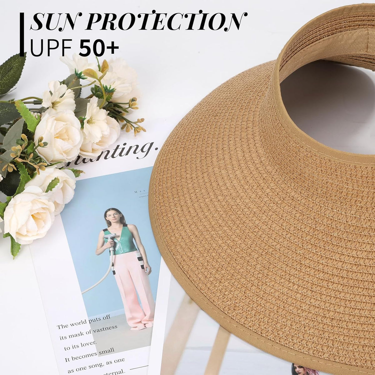 Sun Hats for Women Straw Beach Hat Wide Brim Sun Visor Summer Hat Packable Floppy Beach Vacation Essentials Green