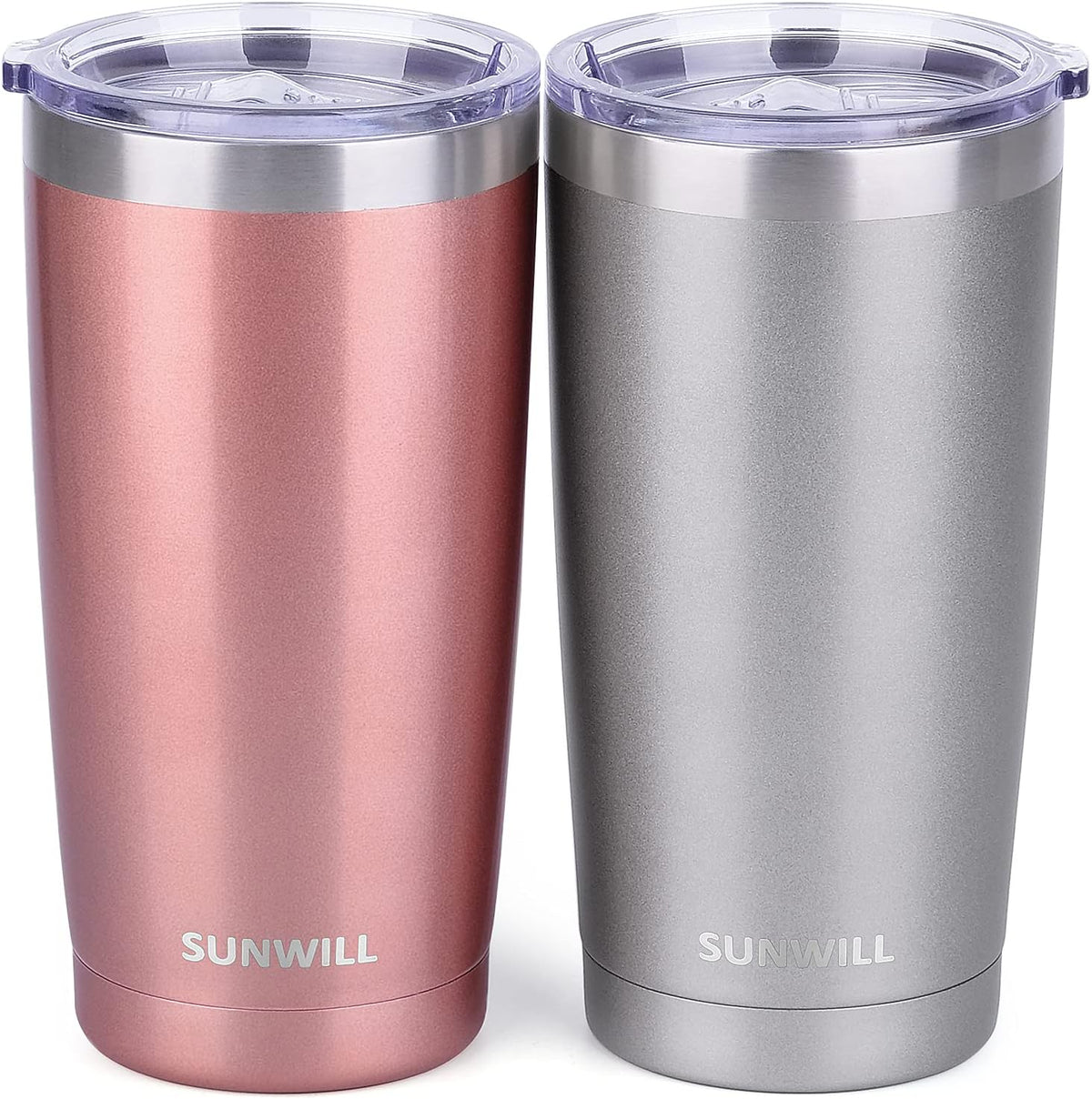 SUNWILL Travel Coffee Mug Set of 2, 20 oz Tumbler with Lid, Insulated Stainless Steel Cup for Water, Tea, Ice, Rose Gold & Cool Grey