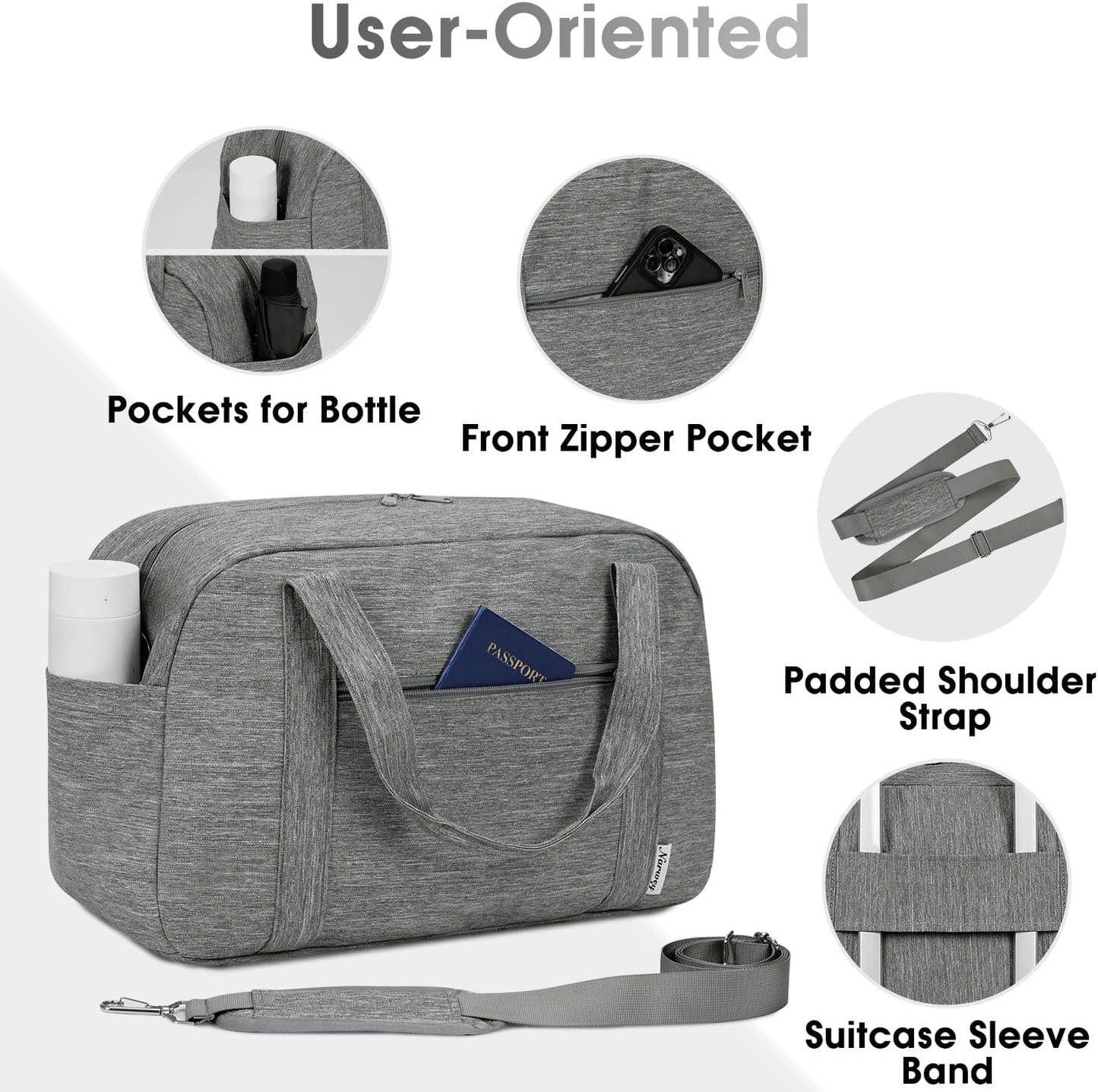Narwey 18" Carry on Bag Underseat Luggage for Airplane Spirit Airlines Personal Item Bag Travel Duffel Bag Small Gym Bag Weekender Overnight Bag with Wet Pocket for Women and Men (Grey)