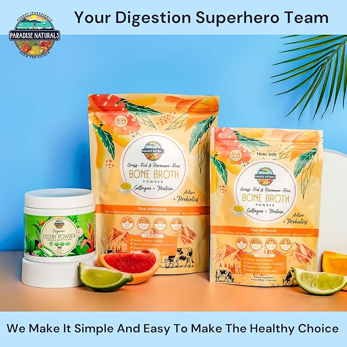 100% Grass-Fed Natural Beef Bone Broth Powder + Active Probiotics, Collagen, 15g Protein, Non-GMO, Low Sodium, Gut Health, Paleo, Keto, Gluten-Free, for Healthy Skin, Hair, Joints