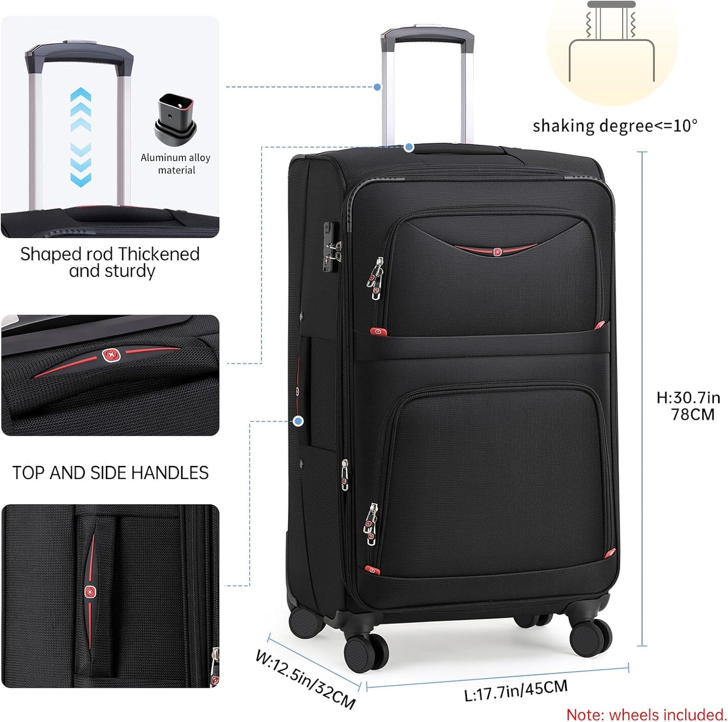 Softside Expandable Luggage with 4 Spinner Wheels, Durable Checked-Luggage Suicase (Black, 29-Inch)