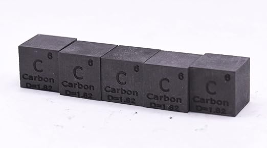 0.39" 10mm Carbon Cube C up to 99.9% Pure Periodic Table Element Engraved Density Collection Science Education Display Block Cube + Acrylic Case Box - 1PC